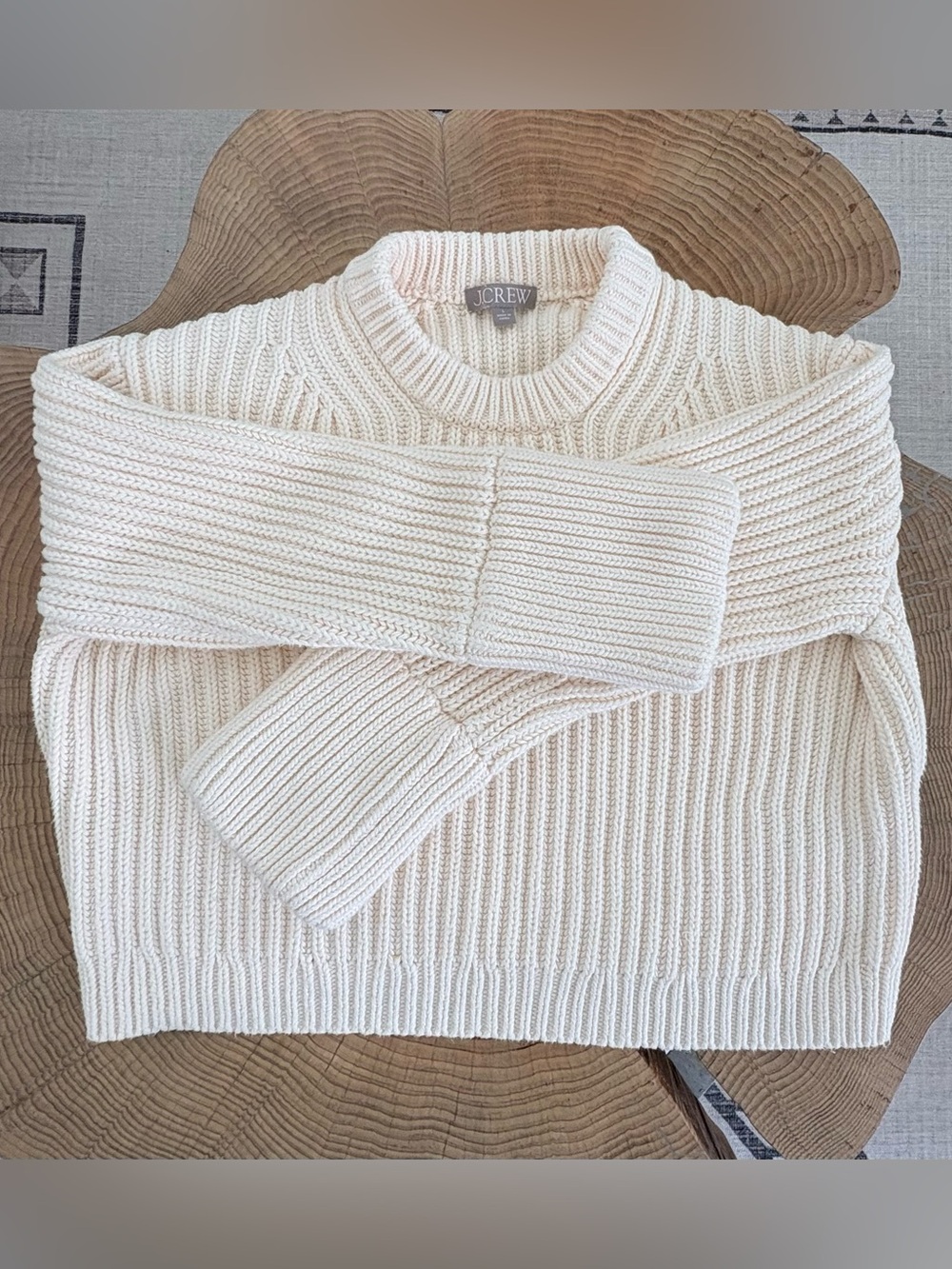 J.Crew Heritage Cotton Fisherman Crewneck Sweater Antique White Size Large